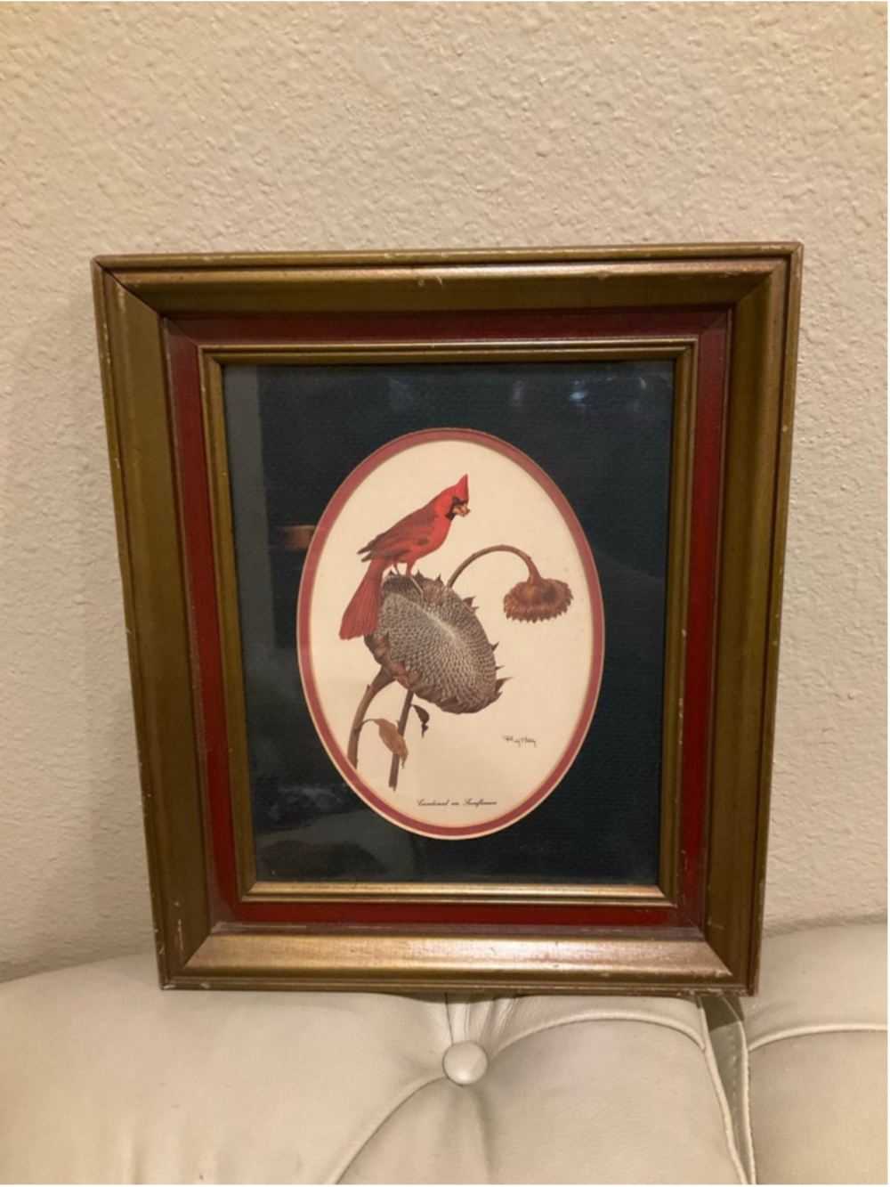 Vintage Ray Harm Cardinal on Sunflower Framed Bird Print Wall Art